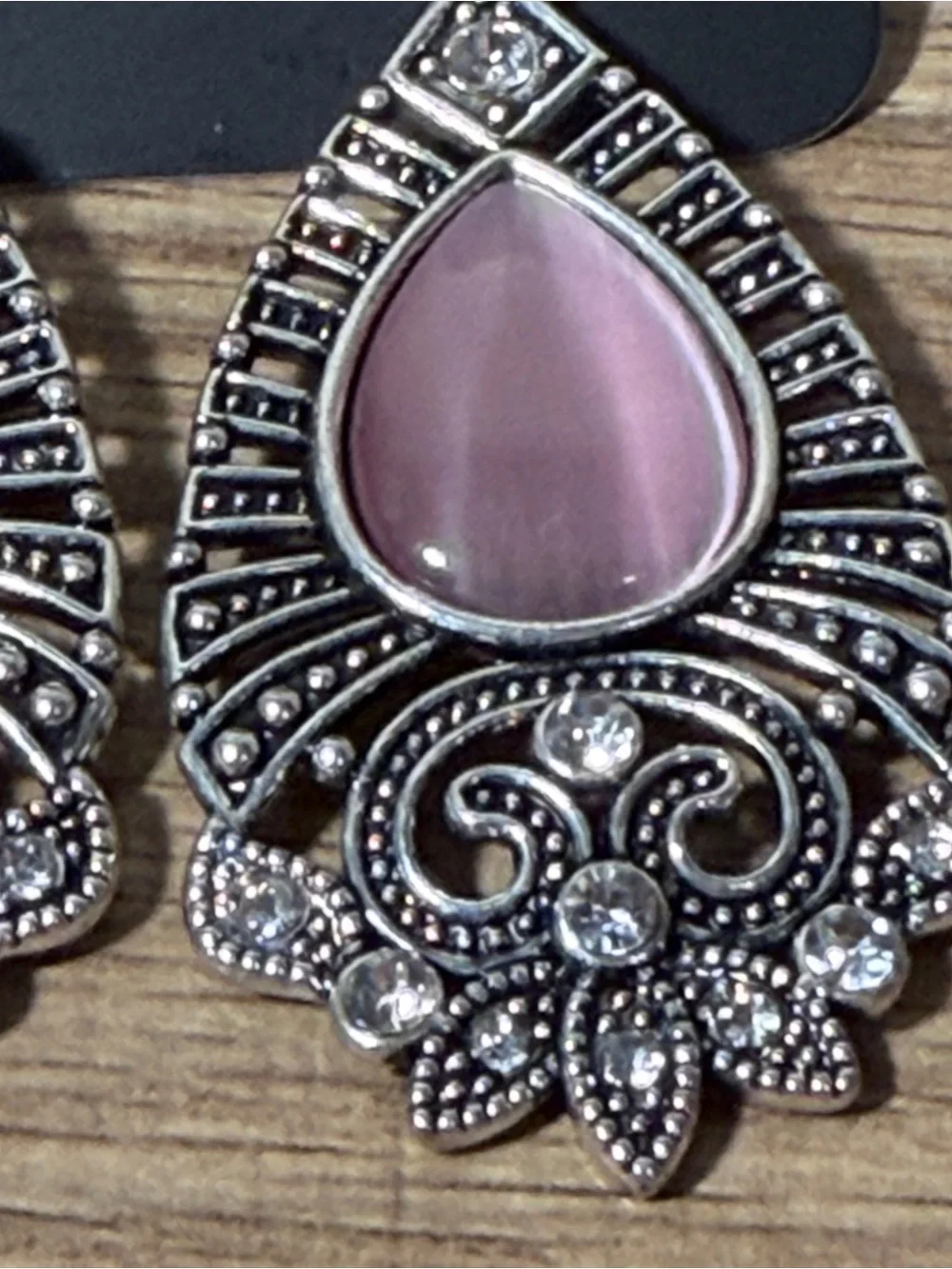 paparazzi Pink Teardrop Filigree Drop Earrings with Rhinestones